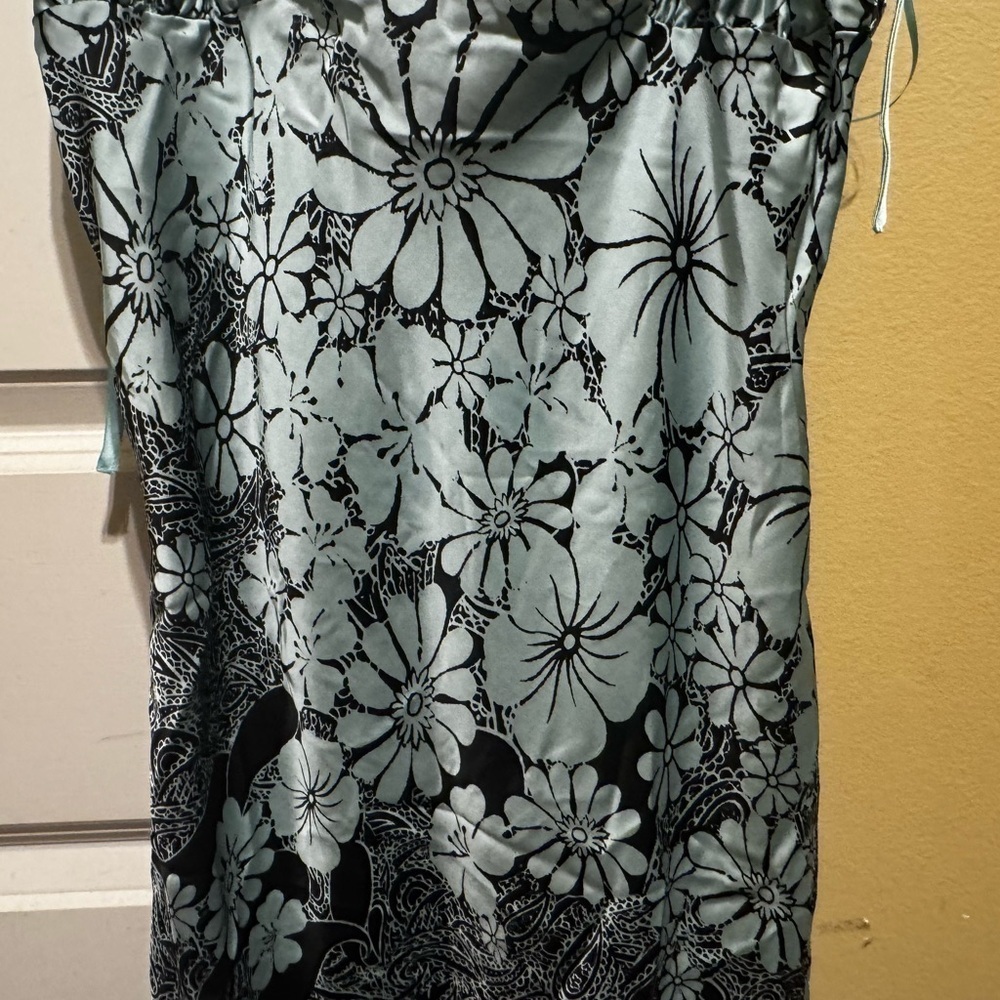 Free People Retro Daisy Asymmetrical Slip Dress Black Combo Flowered Sz L - Picture 7 of 15